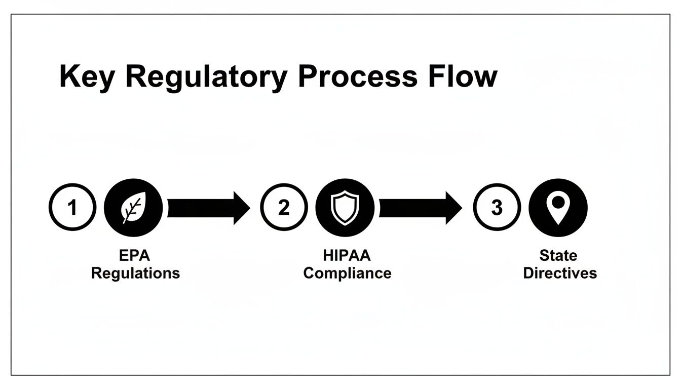 A diagram illustrating the key regulatory process flow for EPA, HIPAA, and State Directives.