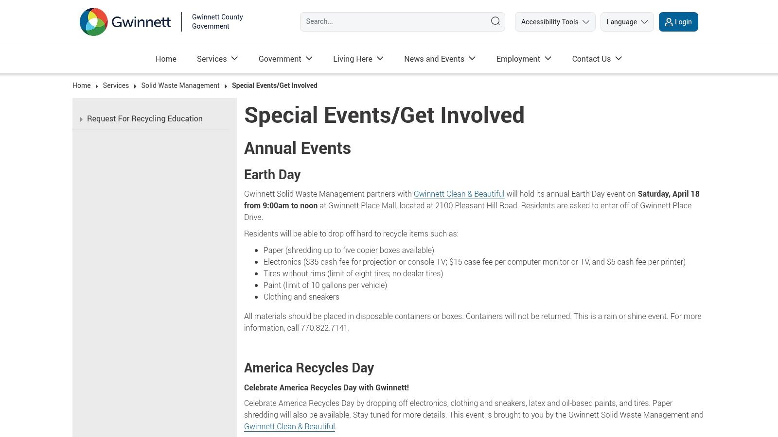 Gwinnett County Special Recycling Events (with Gwinnett Clean & Beautiful)