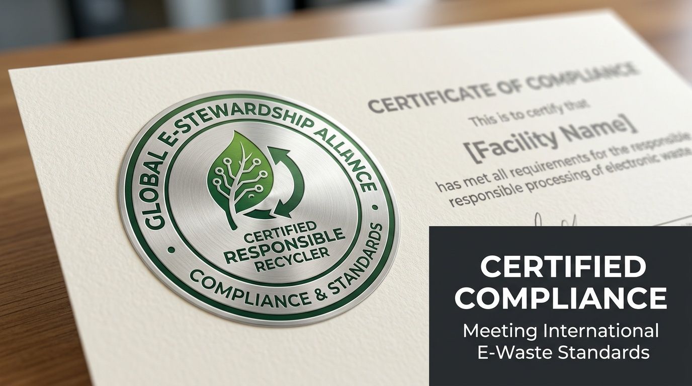 A professional document certifying a facility as a responsible electronics recycler by the Global E-Stewardship Alliance.