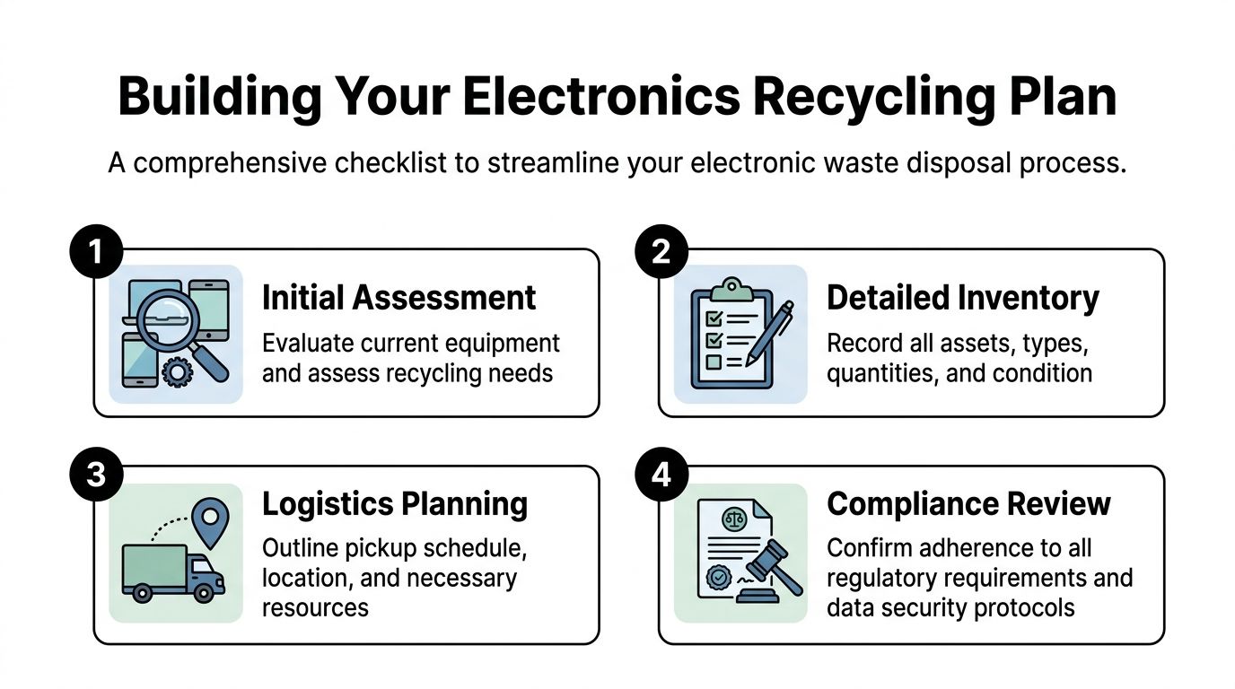A four-step checklist for building a comprehensive electronics recycling plan for businesses and organizations.